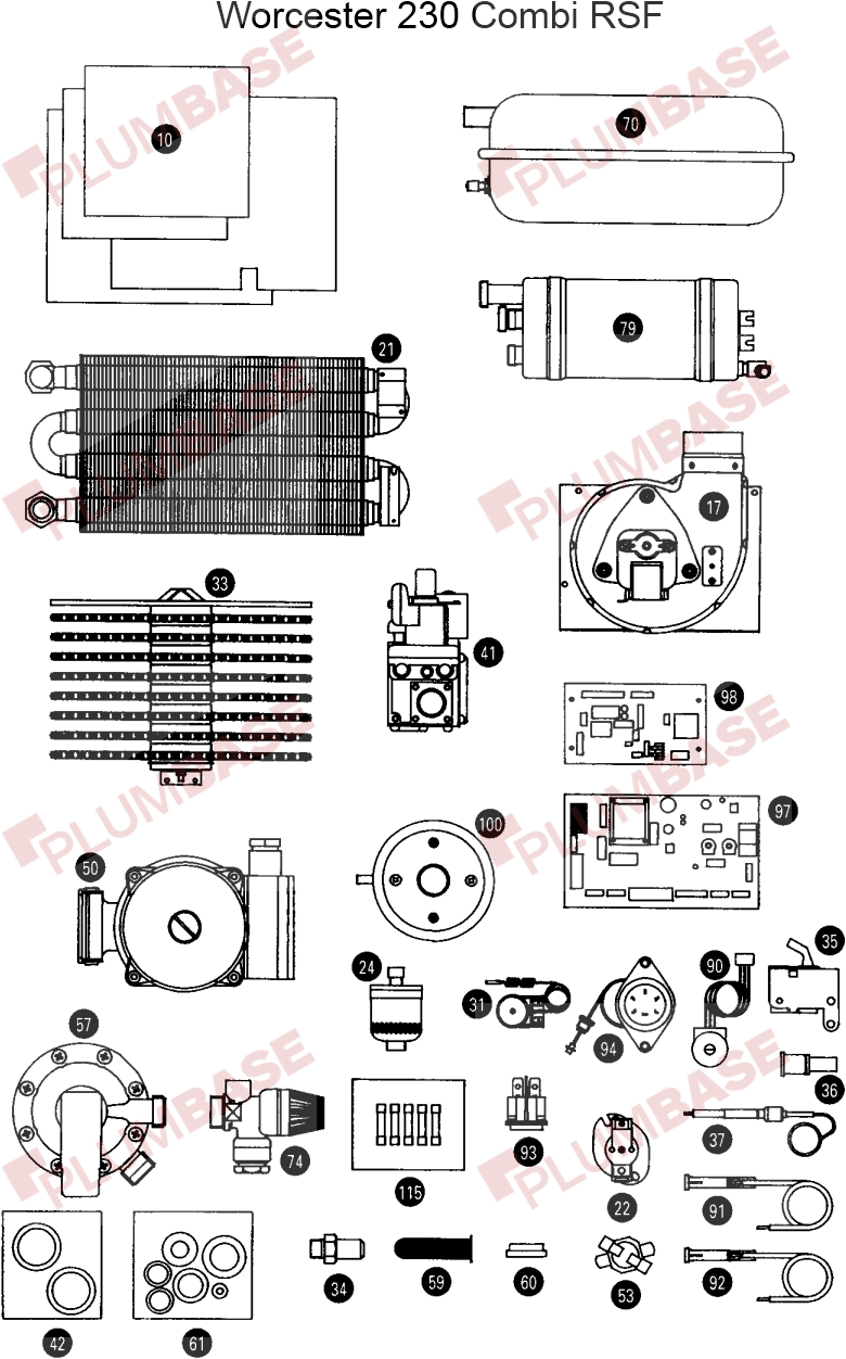 Worcester 230 Combi RSF exploded views and parts list