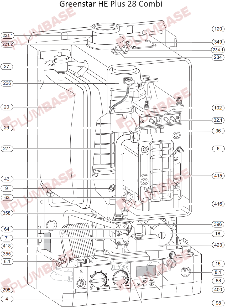 Worcester Greenstar HE Plus 28 Combi exploded views and parts list