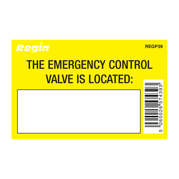 REGIN GAS VALVE LOCATION STICKER (8) REGP39