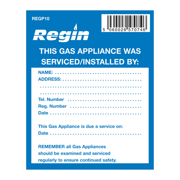 REGP10 GAS APPLIANCE SERVICE STICKER PK8