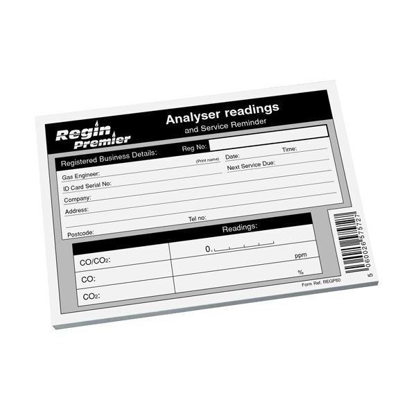 REGP80 ANALYSER READINGS RECORD PAD